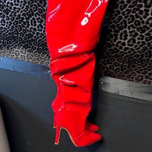 Red Patent Leather High Heel Boots